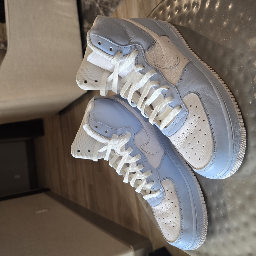 White and Light Blue High-Top Sneakers